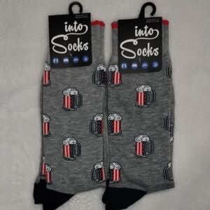 Into Socks Men’s Grey Beer Mug Crew Socks with Red Accent 2 Pack